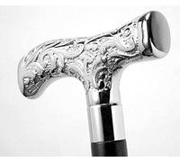 Canne de marche vintage victorienne avec poignée en laiton argenté