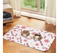 Canne en Bonbon Rouge de Noël,Tapis d'alimentation pour Animaux de Compagnie, Sets de Table en Cuir PU pour Chats et Chiens,30x45cm