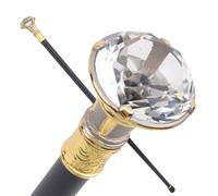 Canne en Métal de Luxe avec Tête Cristal Diamant - Sceptre Royal 91 cm pour Cosplay, Occasions Formelles (Or, Argent)(Gold,Single Section)
