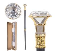 Canne en Métal de Luxe avec Tête Cristal Diamant - Sceptre Royal 91 cm pour Cosplay, Occasions Formelles (Or, Argent)(Gold,Double Section)