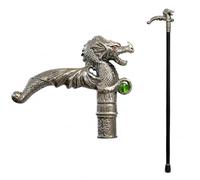 Canne en métal dragon avec cristal vert - Noir et argenté