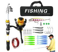 Canne et moulinet complets | Kit d'équipement télescopique avec sac porte-outils | Set pour canne à pêche - Pour surf, quai, mer, lac, rivière, étang, rive, bateau, eau salée, eau et glace