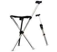 Tabouret pliable avec canne 2 en 1 léger et tabouret portable, base trépied pliable avec siège, canne de marche pliable pour personnes âgées, canne et tabouret unisexe 2 en 1