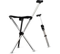 Tabouret pliable avec canne 2 en 1 léger et tabouret portable, base trépied pliable avec siège, canne de marche pliable pour personnes âgées, canne et tabouret unisexe 2 en 1