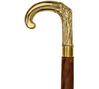 Canne nautique vintage en bois avec poignée en laiton doré