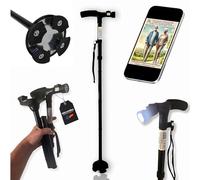Canne pliable pour personnes âgées avec lumière LED | Extensible et réglable en hauteur | Aluminium ultra léger et poignée rembourrée | Base antidérapante 4 points | Sécurité jour et nuit | Évite les