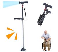 Canne pour Les Seniors Qui Marche sur la Canne avec Deux poignées et Alliage en Aluminium LED Pliage bâton de Marche alarmante Longue Longueur réglable Stable Crayons de Camping, Non Incluse (Noir)