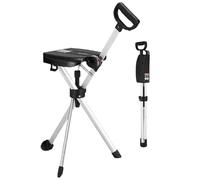 Canne Siege Pliante Légère Canne de Marche en Alliage D'aluminium avec Siège Pliable Légère et Portable Antidérapante et Stable pour Personnes Âgées(Black)