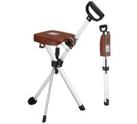 Canne Siege Pliante Légère Canne de Marche en Alliage D'aluminium avec Siège Pliable Légère et Portable Antidérapante et Stable pour Personnes Âgées(Brown)