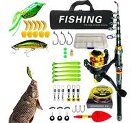 Canne télescopique jeu portable complet | Kit de pêche pour père, mari, débutant, pêche en eau douce et salée, voyage, camping et