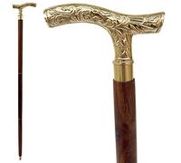 Canne au look vintage - Canne SouvNear élégante de style Fritz avec poignée en laiton - Canne de qualité premium en bois de palissandre - Marron - 94 cm - Décoration style antique - Hommes/Femmes/Seniors