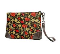 Canneberge Traditionnelle Russe,Sacs à Main en Cuir PU pour Femmes, Pochette à Fermeture éclair, Portefeuille, Sac à Main avec dragonne