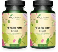 Cannelle de Ceylan Vegavero® | Fortement Dosé : 2500 mg de Poudre (250 mg d'Extrait 10:1) | Pour 4 Mois | 10% Polyphénols | Sans Additifs & Vegan | 120 Gélules (Lot de 2)
