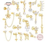 CANNER 1PC étoile à quatre branches lune gland Lotus Cartilage spirale crevaison 925 en argent Sterling boucle d'oreille pour les femmes Ins boucle d'oreille