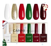 CANNI Lot de 6 vernis à ongles en gel 9 ml - Blanc pailleté doré, vert émeraude, bordeaux, rouge - Kit DIY Noël pour filles