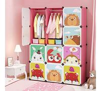 Cannoli 12 Cube Armoire Penderie Motif de Animal Bouclé Storage Modulable Meuble Étagères de Rangement DIY avec Portes pour Vêtements Chaussures Jouets Livres Bibelots,111 * 37 * 147cm