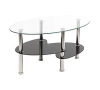 Cannoli Table Basse en Trempé Verre Simple et élégante, Table Basse de Salon avec Pieds en Métal, Ensemble de Table Basse gigogne Ronde-90 * 50 * 43cm Transparent+Noir