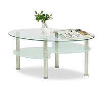 Cannoli Table Basse en Verre Trempé à 3 Niveaux, Ovale, Bout de Canapé pour Le Salon, Bureau, Hôtel, Cadre Robuste en Métal et Pieds Antidérapants-90 * 50 * 43cm Transparent+Blanc