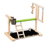 CANNXI Jouet pour oiseaux, perchoir en bois naturel pour perroquet, accessoires de gym pour perruche, calopsitte, conure, h avec tasse d'alimentation