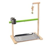 CANNXI Jouet pour oiseaux, perchoir en bois naturel pour perroquet, accessoires de gym pour perruche, calopsitte, conure, h avec tasse d'alimentation