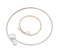 CANNXI Lot de 2 colliers ras du cou et bracelets pour femme avec double perle synthétique, Métal