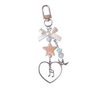 CANNXI Porte-clés délicat avec pendentif en forme de cœur, étoile et nœud décoratif pour sac, sac à main, sac à dos, cadeau pour femmes et filles, Tel que montré, taille unique