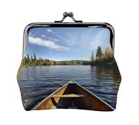 Canoe on Lake - Porte-monnaie compact pour femme avec serrure imperméable pour cadeaux de voyage, Noir , Taille unique, Sac à dos décontracté