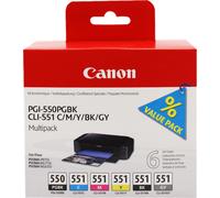 Canon Multipack de 6 cartouches d'encre PGI-550/CLI-551 PGBK/C/M/Y/BK/GY