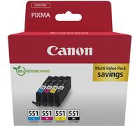 Canon Encre CLI-551 C/M/Y/BK Multipack d'origine pack bundle noir, cyan, magenta, jaune 6509B015