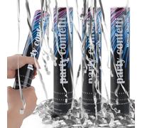 Canon à Confettis*4pcs, SilverChry Canon Confettis Fête, Lanceur de ConfettisCanon Cotillons, Party Popper, CanonConfettis Anniversaire, TubeConfettis Mariage, Tube Confetti Explosif (Argent)