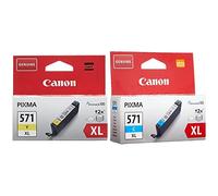 Canon CLI-571XL Cartouche Y Jaune XL (Emballage Carton) & CLI-571XL Cartouche C Cyan XL (Emballage Carton)