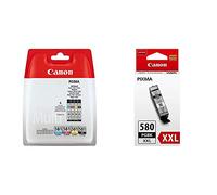 Canon CLI-581Cartouche C/M/Y/BK Multipack Cyan, Magenta, Jaune, Noire (Multipack Plastique sécurisé) & PGI-580XXL Cartouche PGBK Noire Pigmenté XXL (Emballage Carton)