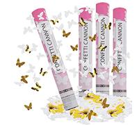 Canon Confettis Papillon, RosyFate 4 x Canon à Confettis Mariage 40cm, Portée 6-10Mètres, Bombe Confettis, Party Popper pour Mariage, Proposition, Saint Valentin, Confession (Blanc + or)