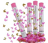 Canon Confettis Papillon, RosyFate 4 x Canon à Confettis Mariage 40cm, Portée 6-10Mètres, Bombe Confettis, Party Popper pour Mariage, Proposition, Saint Valentin, Confession (Rose + or)