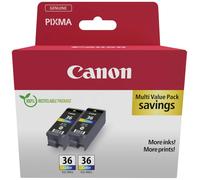 Canon Encre CLI-36 CL Twin Pack d'origine paquet de 2 noir, cyan, magenta, jaune 1511B025