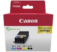 Canon Encre CLI-551 C/M/Y/BK Multipack d'origine pack bundle noir, cyan, magenta, jaune 6509B015