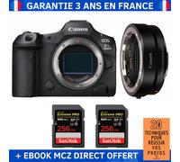Canon EOS R5 Mark II + EF-EOS R + 2 SanDisk 256GB Extreme PRO UHS-II SDXC 300 MB/s + Ebook '20 Techniques pour Réussir vos Photos' - Appareil Photo Hybride Canon