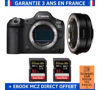 Canon EOS R5 Mark II + EF-EOS R + 2 SanDisk 32GB Extreme PRO UHS-II SDXC 300 MB/s + Ebook '20 Techniques pour Réussir vos Photos' - Appareil Photo Hybride Canon