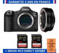 Canon EOS R5 Mark II + EF-EOS R + 2 SanDisk 64GB Extreme PRO UHS-II SDXC 300 MB/s + Ebook '20 Techniques pour Réussir vos Photos' - Appareil Photo Hybride Canon