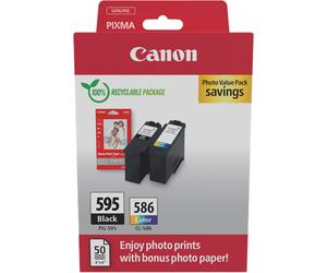Canon + Fotopapier 50 Blatt 10x 15 cm Value Pack Noir(e) / Plusieurs couleurs / Blanc Original PG-595+CL-586