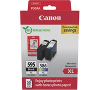 Canon + Fotopapier 50 Blatt 10x 15 cm Value Pack Noir(e) / Plusieurs couleurs / Blanc Original PG-595XL+CL-586XL