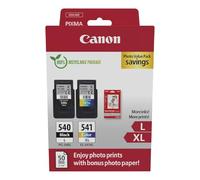 Canon Lot Cartouche Encre et Papier - PG-540L/CL-541XL Lot de 2 Cartouches d'encre d'origine à Haut Rendement pour Imprimante (1 x Noir, 1 x Couleur) et Papier Photo 4 x 6 (50 Feuilles)