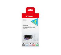 Canon Multipack 5 Cartouches CLI-8 BK/PC/PM/R/G, Encre à Colorant, Jet d'Encre, Pixma Pro 9000, 5x13ml, ChromaLife100, Origine Japon