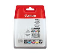 Canon Multipack 5 Cartouches PGI-580BK/CLI-581 BCMYB, Pigmentée, Volumes Noir 11.2ml & Couleur 5.6ml, Rendement Jusqu'à 1660 Pages, Compatibilité PIXMA