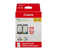 Canon Pack Encre & Papier - PG-545/CL-546 Cartouches d'encre Authentique pour imprimante 2 Packs (1 x Noir, 1 x Couleur) & Papier Photo 4x6 (50 x Feuilles)