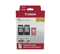 Canon PG-510 + CL-511 Fine Cartouches d'encre d'origine + Papier Photo | 9ml + 9ml Encre authentique et papier photo - pour PIXMA MP230, MP240, MX420, MX410, MX360, MX350 et plus !