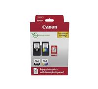 Canon PG-560 CL-561 Pack de 2 cartouches (1x Noir 1x Couleur) Certifié Canon + 50 feuilles Papier Photo Canon 10x15cm (Emballage Carton Sécurisé)
