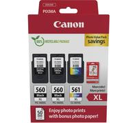 Canon PG-560XLx2/CL-561XL noir, têtes d'impression couleur + papier photo, lot de 3