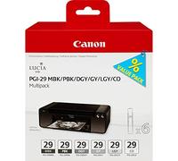 Canon PGI-29 Cartouches MBK/PBK/DGY/GY/LGY/CO Multipack Noire Mat, Photo Noir, Gris Foncé, Gris, Gris Clair, Chroma Optimizer (Multipack Plastique)