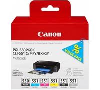 Canon PGI-550/CLI-551 PGBK/C/M/Y/BK/GY Multi Pack de 6 - gris, noir, jaune, cyan, magenta - 7 ml - 6496B005
